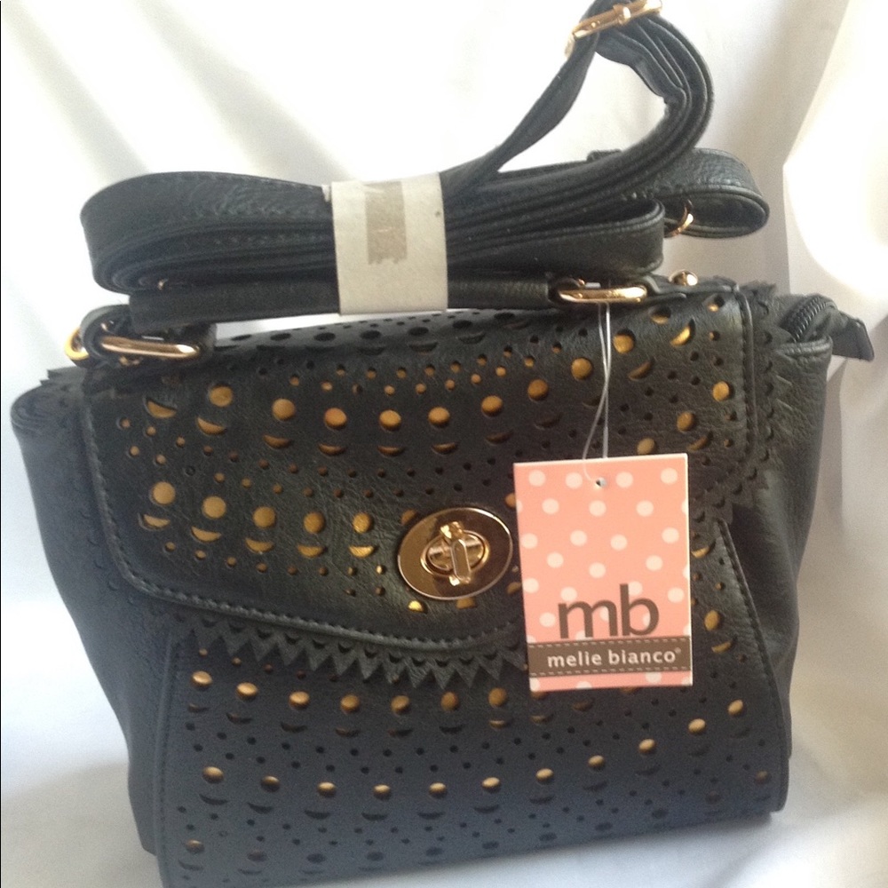 Melie Bianco Sophia Black Crossbody Kelly Bag